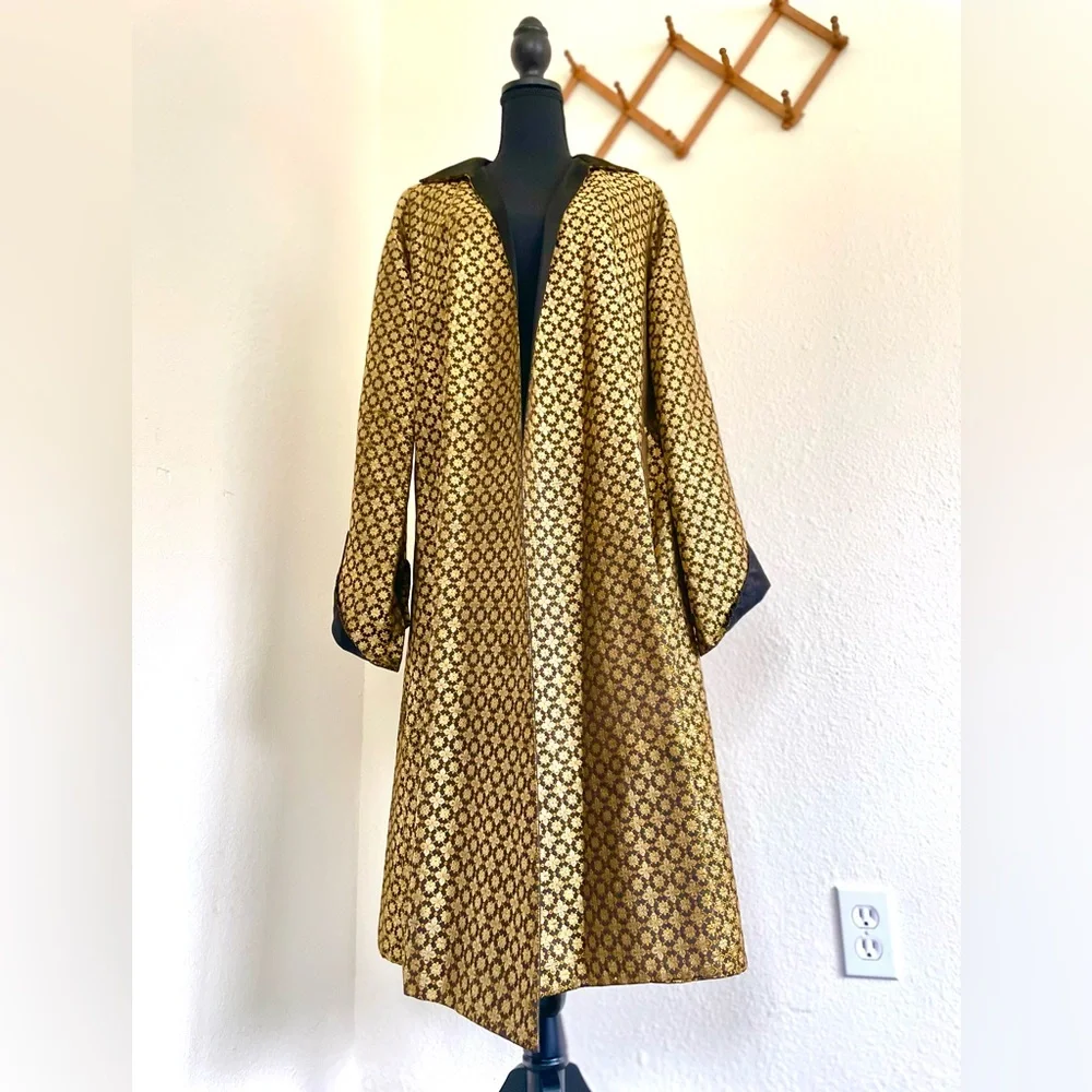 Early 1900s Black and Gold Silk Brocade Coat Designer Helene Pons Studio - Picture 3 of 16